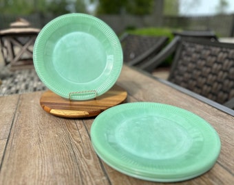 Vintage Fire-King Jadeite 9” Dinner Plates, set of 4 (four), Made in USA, 1940’s marking