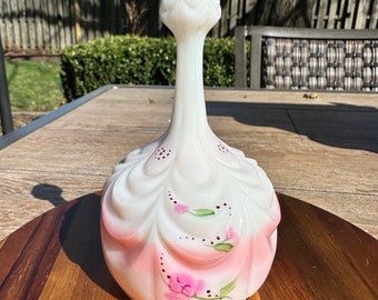 Vintage Fenton Rosalene Drapery Bell, handpainted with a delicate beaded floral design, made in USA