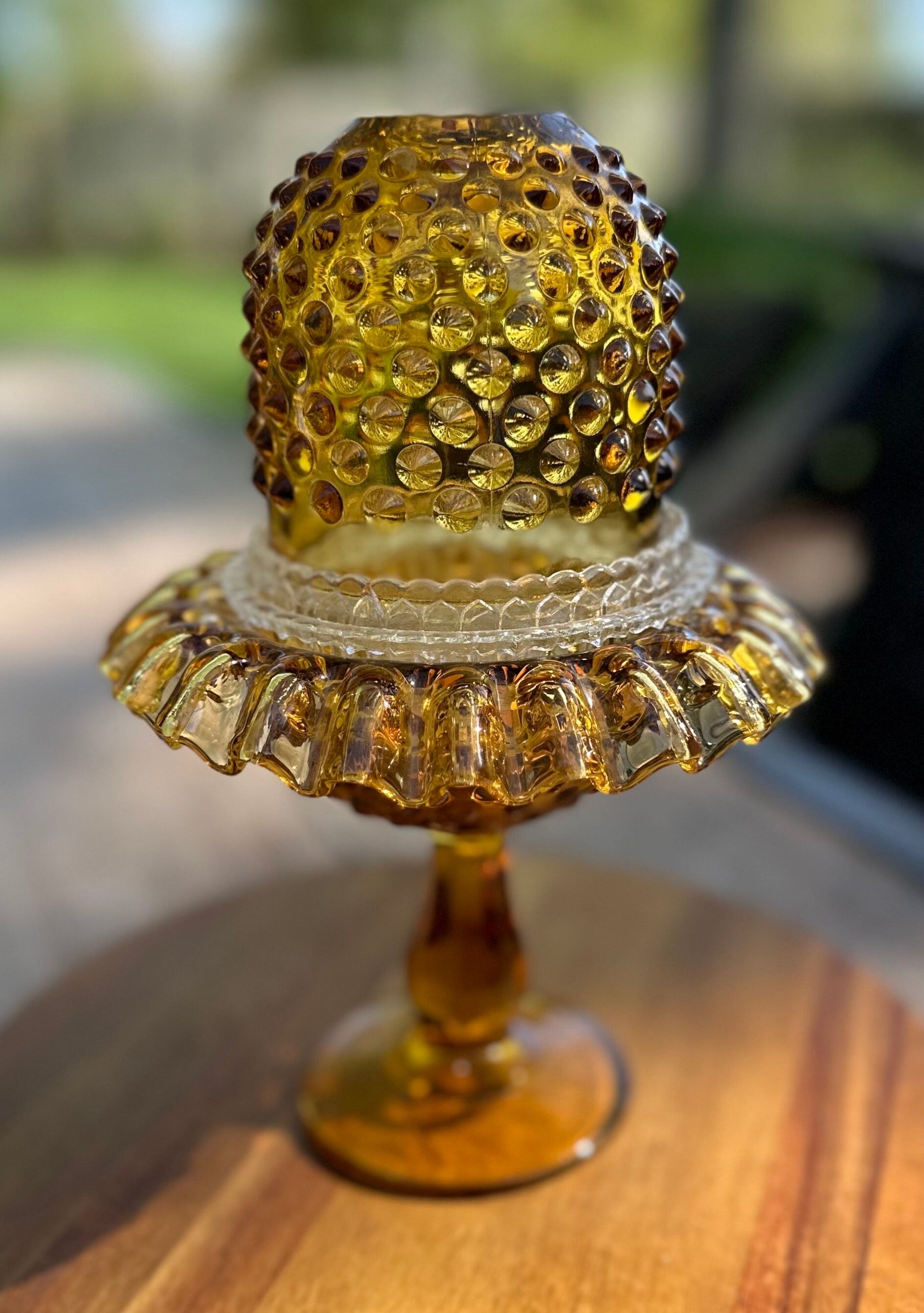 Vintage Fenton 3 (three) Piece Amber Hobnail Fairy Light Vintage Fenton 3 (three) Piece Amber Hobnail Fairy Light