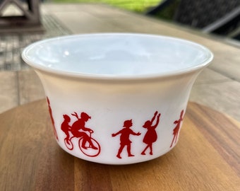 Vintage Hazel Atlas Kidde Ware Children at Play, child cereal bowl, Milk Glass