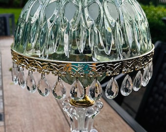 Vintage Michelotti Glass Crystal Boudoir Parlor Lamp, Green
