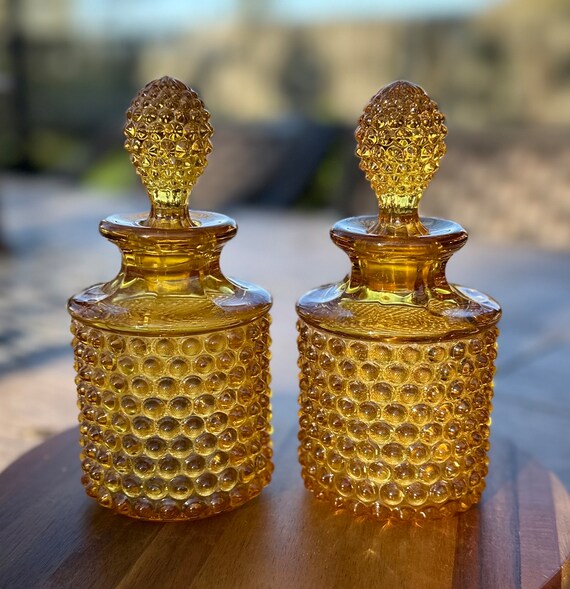 Vintage Set of 2 (two) Duncan Miller Amber Glass H