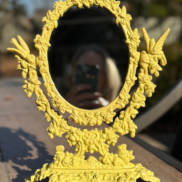 Vintage French Style Ornate Vanity Mirror, Robert EMIG 1440, Standing Cast Iron Dresser Mirror With Small Tray, Mid-Century