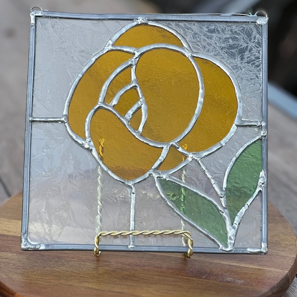 Vintage Mackintosh Stained Glass Yellow Rose Wall Hanging/Suncatcher