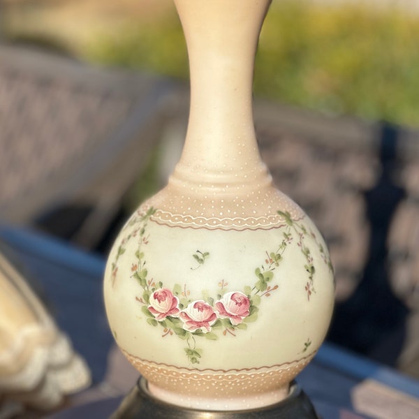 Vintage Lamp Painted to Match Fenton Charleton Roses, with Shade