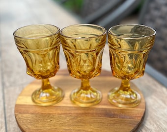 Vintage Set of 3 (three) Anchor Hocking Fairfield Amber Water Goblets/Glasses