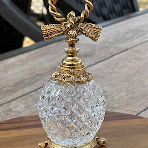 Vintage Stylebuilt Ormolu Cut Glass Hollywood Regency Rococo Perfume Bottle with Dabber