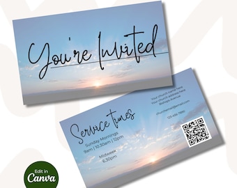 Modello per invito alla Sunset Church: design modificabile Canva (3,5 x 2 pollici) (download digitale)