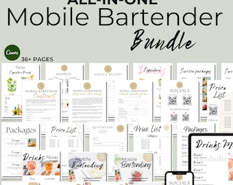 Mobile Bartending Template Bundle: Contract, Flyers, Menu (Canva Editable, A4/US Letter) (Digital Download)