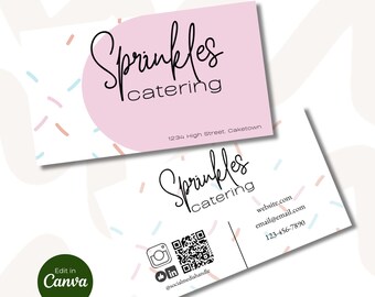 Modello di biglietto da visita per catering: codice QR, design fai da te modificabile (Canva)