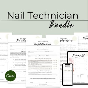 Alles-in-één nagelstyliste-formulierenbundel, nageladviesformulieren, toestemmingsformulieren, intake voor klanten, sjabloon schoonheidsspecialiste, visitekaartje