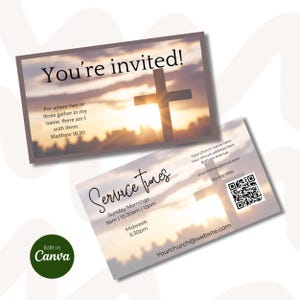Cartão de visita de convite para igreja, cartão de convite para nossa igreja, cartão de boas-vindas para igreja, cartão de informações para igreja, modelo editável, cartão de Cristo