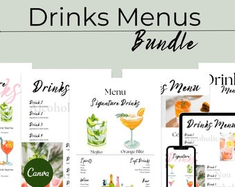 Modelli di menu di bevande modificabili: bar mobile, matrimonio, festa (download digitale)