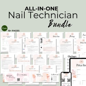 Alles-in-één nagelstyliste-formulierenbundel, nageladviesformulieren, toestemmingsformulieren, intake voor klanten, sjabloon schoonheidsspecialiste, visitekaartje