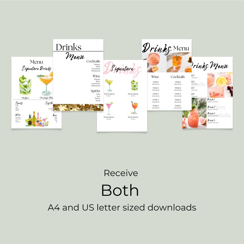 Menu Seeable Editable Drinks Menu Templates: Mobile Bar, Wedding, Party (digital ...