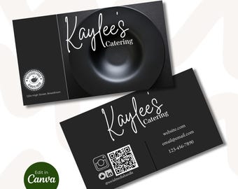 Modello di biglietto da visita per catering con codice QR (design Canva modificabile fai da te)