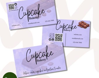 Bakery Chocolate Business Card Template QR code, Corporate business card template, Editable baker business card, DIY calling card