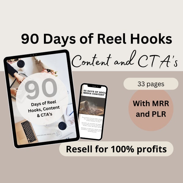 Instagram Reel Hooks, Content & CTA's PLR Template, Done For You, Grow Your Instagram following, Simply Passive Lead Magnet, MRR Template