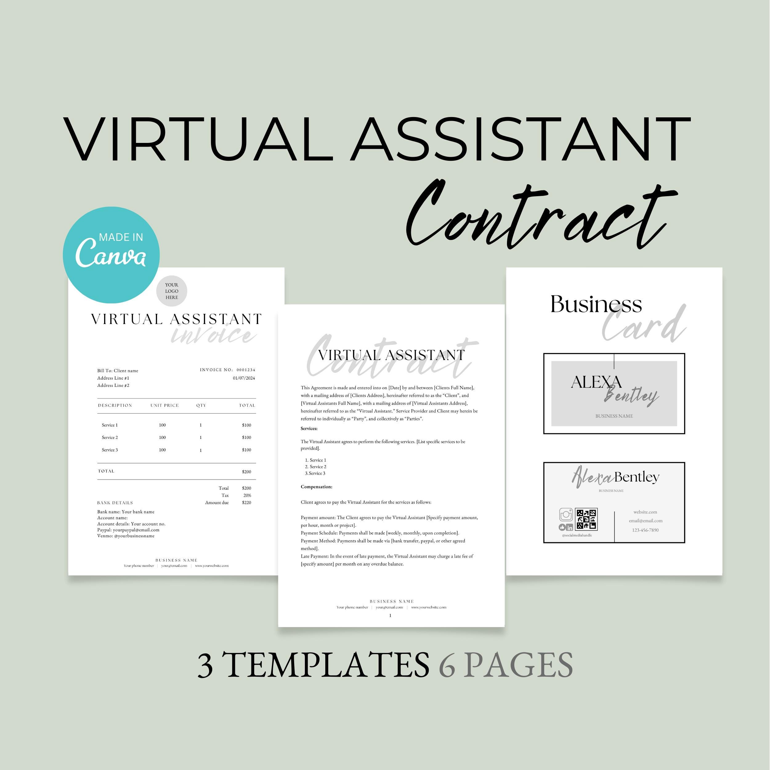 Virtual Assistant Contract Template: Editable Services Agreement ...