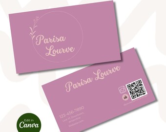 Modello di biglietto da visita con codice QR: design minimalista rosa (download digitale)