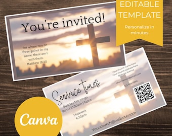Modello di invito alla chiesa modificabile: biglietto di benvenuto per il ministero Canva (download digitale)