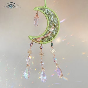 45cm Crescent Moon, Crystal Suncatcher, Crystal Ornament, Wall Hangings, Cute Room Decorations, Boho Chic Home Decor, Rainbow, Astrology