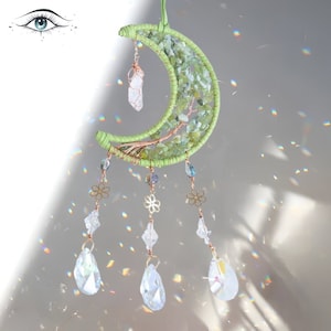 45cm Crescent Moon, Crystal Suncatcher, Crystal Ornament, Wall Hangings, Cute Room Decorations, Boho Chic Home Decor, Rainbow, Astrology