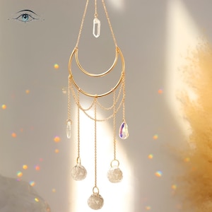 Crescent Moon Crystal Sun Catcher Gift for Mom, Sun and Moon Suncatcher, Wall Hangings, Boho Chic Home Decor, Rainbow Maker Gift for Her