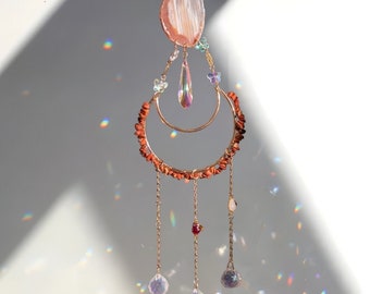 Crescent Moon Crystal Suncatcher: Boho Rainbow Maker Wall Hanging