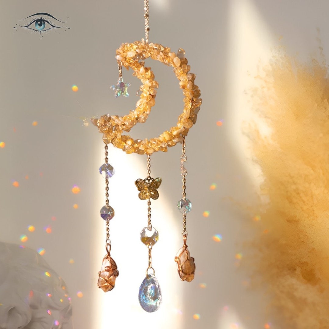 Crescent Moon Crystal Sun Catcher Gift for Mom Sunlight Catcher Wall ...
