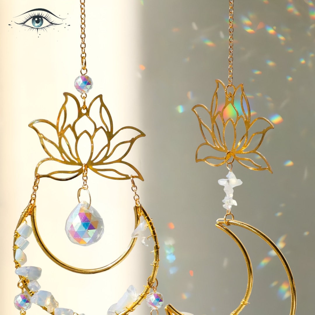 Crescent Moon Crystal Suncatcher: Boho Rainbow Maker Wall Hanging - Etsy