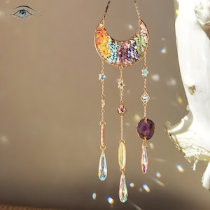Rainbow Crescent Moon Crystal Sun Catcher Gift for Mom, Moon Suncatcher, Boho Chic Decor Wall Hangings, Rainbow Maker, Birthday Gift for Her