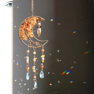 Crescent Moon Crystal Sun catcher Gift for Mom, Sun and Moon Suncatcher, Wall Hangings, Boho Chic Home Decor, Rainbow Maker Gift for Her