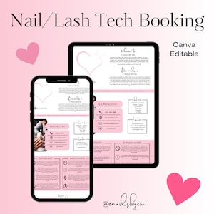Square & Acuity Scheduling Template Nail Tech Branding, Rosa Weiß-Buchungsseite, Template Canva, bearbeitbare Nail Tech-Buchungswebbanner