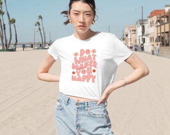 Women's Flowy Cropped Tee - Do What Makes You Happy
