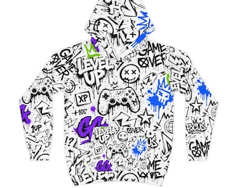 Sudadera infantil con capucha y estampado de grafiti para gamers (AOP)