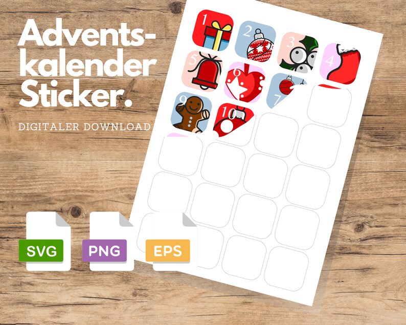 24 Advent Calendar Stickers, to Print Out Yourself - Etsy