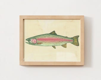 Impression aquarelle de truite arc-en-ciel - art poisson naturaliste vintage (téléchargement numérique)
