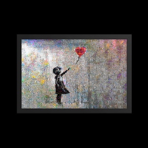 Banksy Girl with Balloon Mosaic, Framed Street Art Poster, Urban Wall Art
