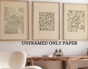 Set Of 3 Minimalist Print - Black and White Wall Art - Japanese Wall art - Antique Print Asian - Vintage Japanese Neutral Art - UNFRAMED