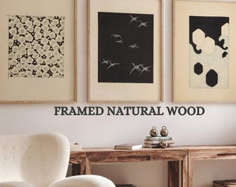 Set Of 3 Prints - Minimalist Japanese Print - Black And White Wall Art -Japanese Wall Art - Abstract Japanese Art - Gallery Wall Set -FRAMED