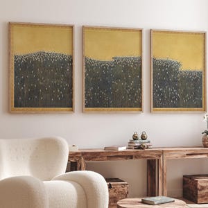 Golden Japanese Pampas Grass Art - Minimalist Nature Wall Decor, Elegant Zen Landscape Print, Traditional Asian Painting - FRAMED