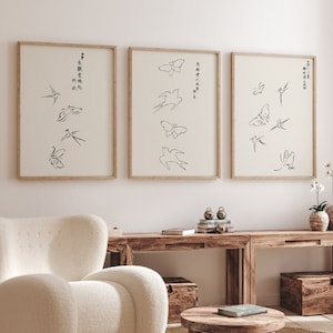 Minimalist Japanese Wall Art ,Set Of 3 Print ,Black And White Taguchi Tomoki ,Yatsuo no tsubaki , Butterfly Wall Art - UNFRAMED