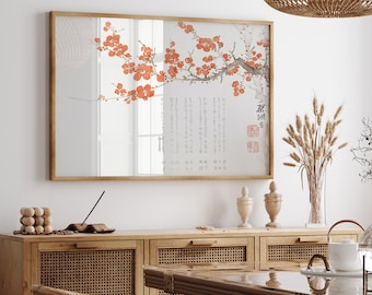 Japanese Plum Blossom Print | Vintage Woodblock Art | Watercolor Floral Poster | Minimalist Oriental Decor | Elegant Botanical Design