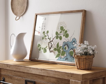 Hydrangea Botanical Print - Dining Room - Japanese Floral Wall Art - Zen-Inspired Decor- Vintage Asian Artwork - Minimalist Homes - UNFRAMED