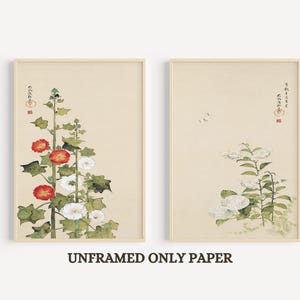 Japanese hydrangea and lilies ,  Set of 2 Japanese Botanical Prints - Hydrangea Lily Floral Wall Art,  , Minimalist Nature Decor - UNFRAMED