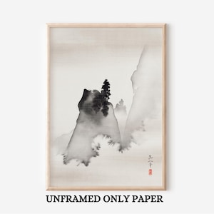 Japanese Mountain, Landscape Painting, Japanese Art Print, Japanese Wall Art, Asian Wall Art, Black And White Wall Art - UNFRAMED