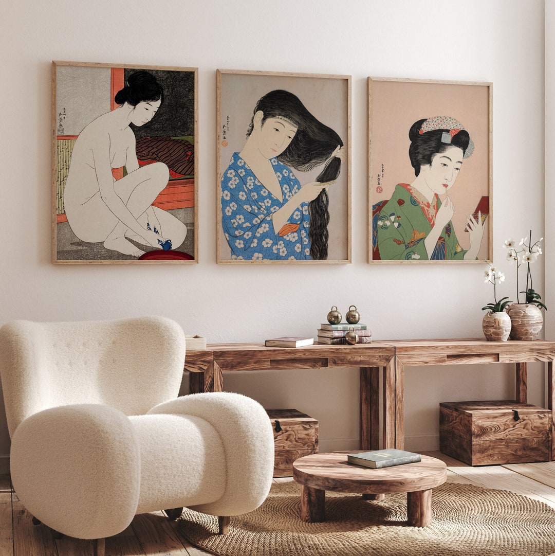 Japanese Art Print - Set of 3 Print Woman - Japanese Geisha - Japanese ...