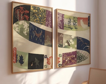 Set van 2 prints - Japanse abstracte kunst - Oyo Manga - Ogino Issui - Japanse muurkunst - Giclee Print - minimalistische muurkunst