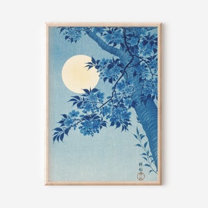 Ohara Koson Prints, Vintage Prints, Japanese Wall Art, Antique Asian Art, Tree Blue Wall Art, Minimalist Japanese Art